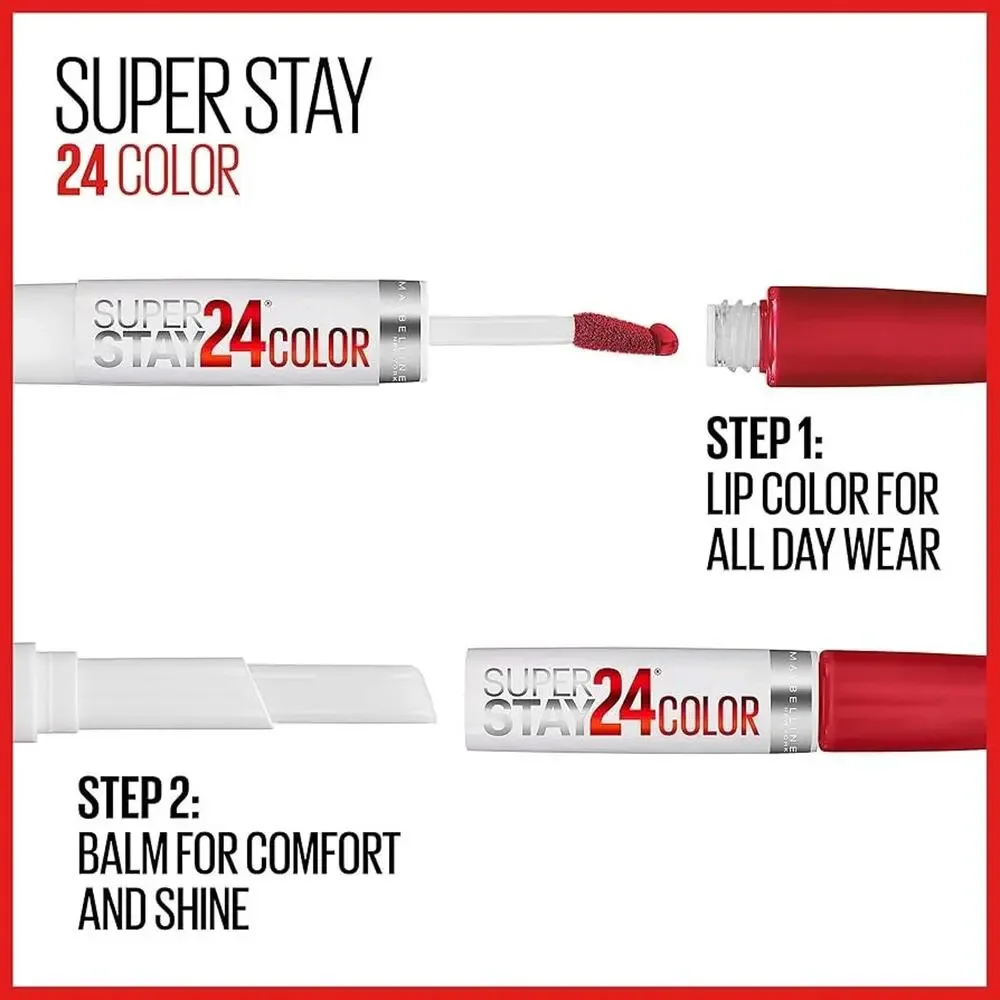 Maybelline Super Stay 24, 2-Step Liquid Lipstick Makeup Relentless Ruby 255